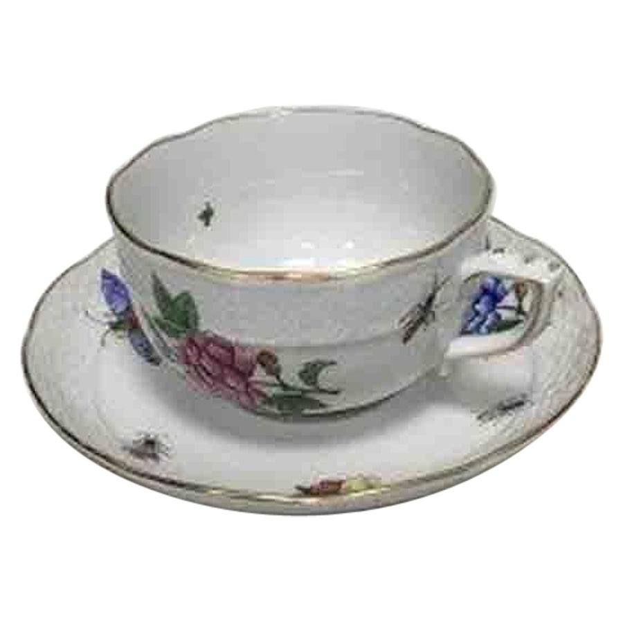 Herend Porcelain Hand-Painted Coffee Cup and Saucer with Insects, Butterflies For Sale