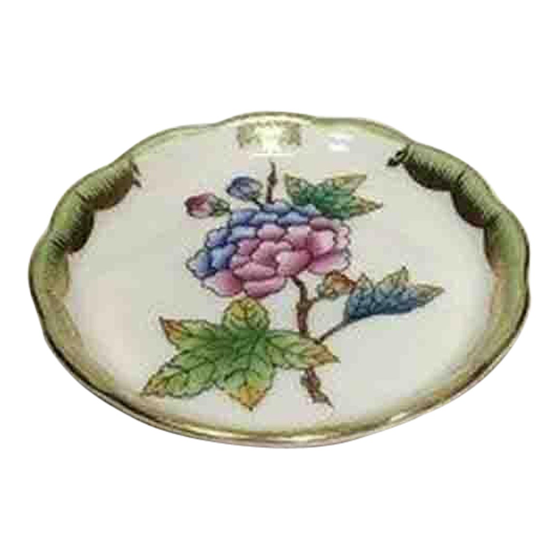 Herend Queen Victoria Green Round Dish 7562 / VBO For Sale