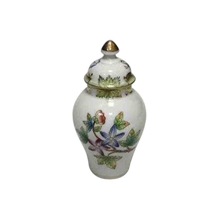 Herend Queen Victoria Green Miniature Vase with Lid For Sale