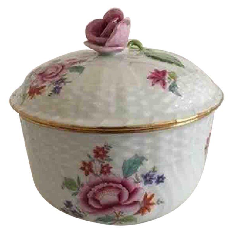 Herend Hungary Sugar Bowl, Handpainted with Flowers For Sale