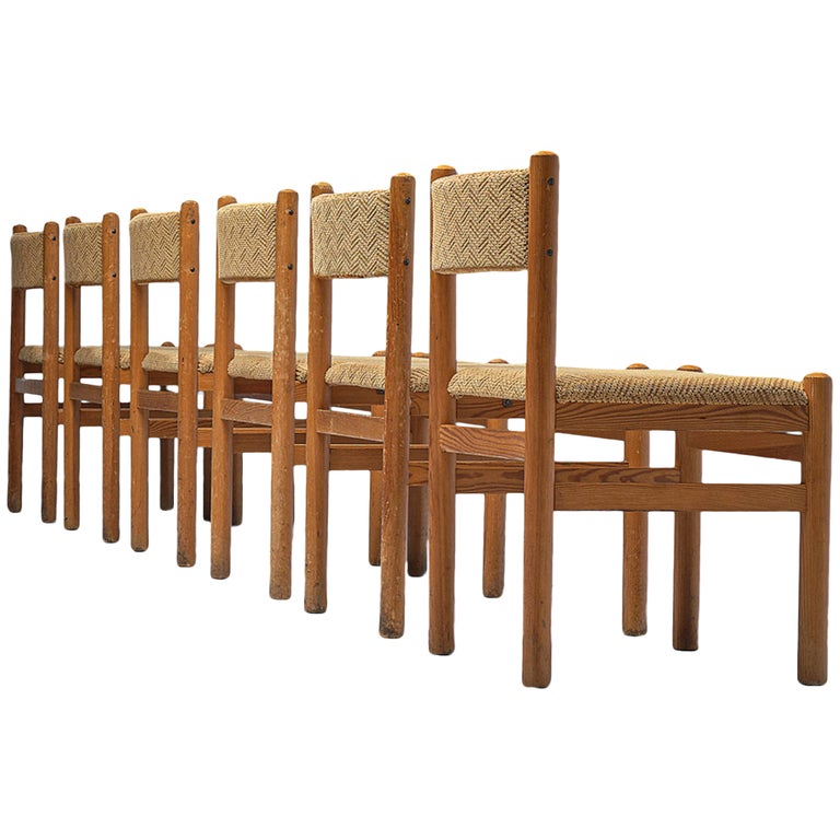 Dining Chairs by TON in Pine and Beige Upholstery For Sale at 1stDibs