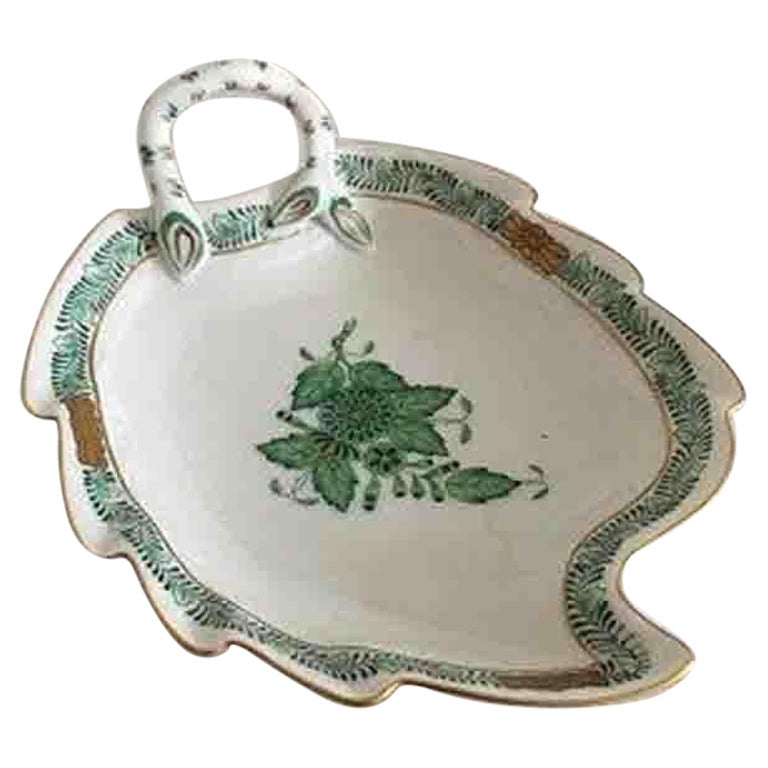 Herend Hungarian Chinese Bouquet Green Leaf-Shaped Bowl