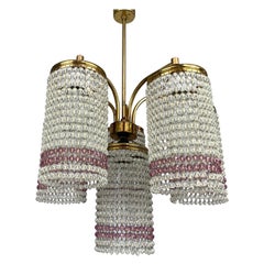 1950's Vintage Crystal Brass Chandelier, Czechoslovakia