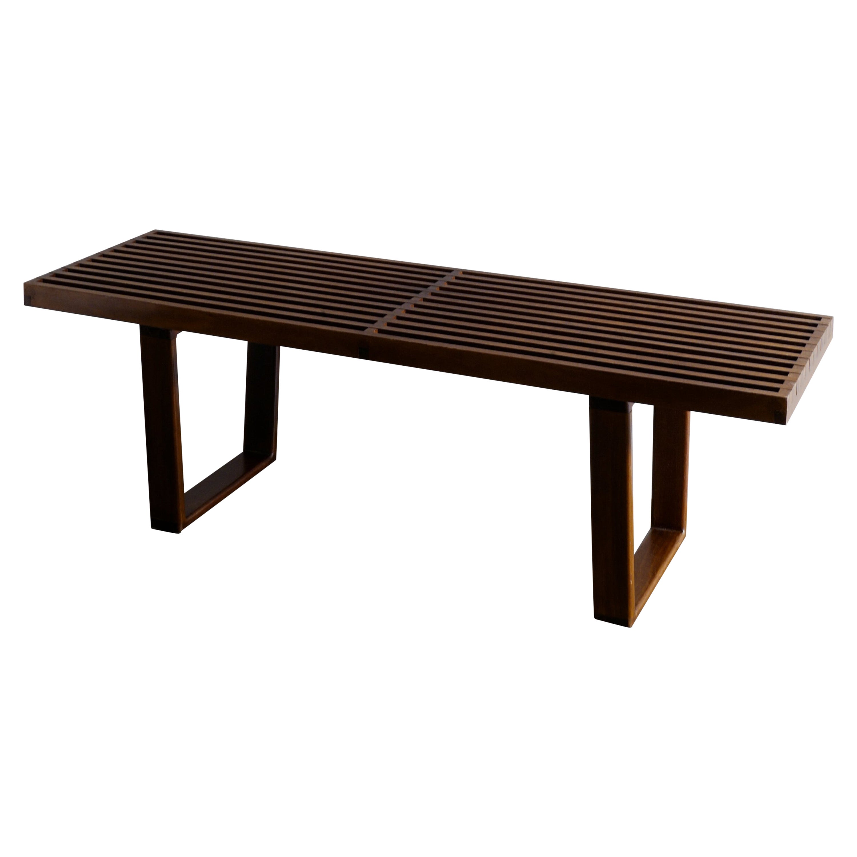 Wooden Bench in Walnut in style of George Nelson Produced in France, 1960s