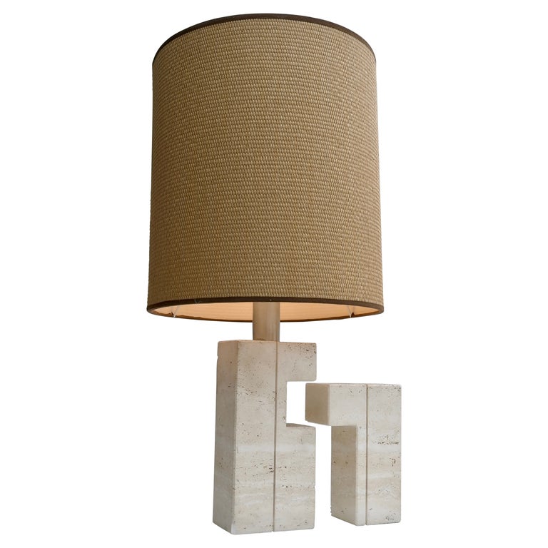 Large Sculptural Travertine Table Lamp, France 1970's For Sale