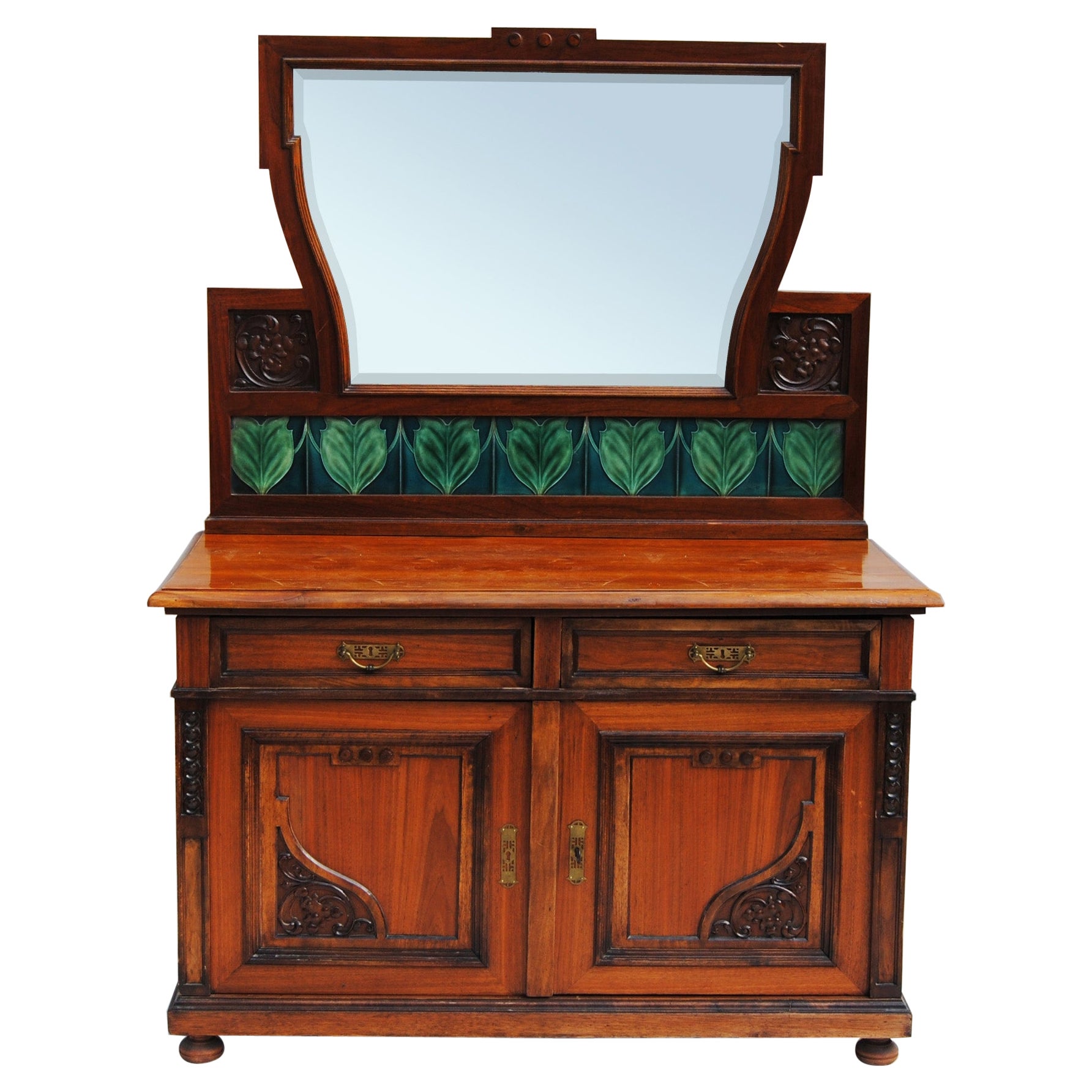 Czech Art Nouveau Dressing Table with Mirror, Walnut, Restored, 1910s For Sale