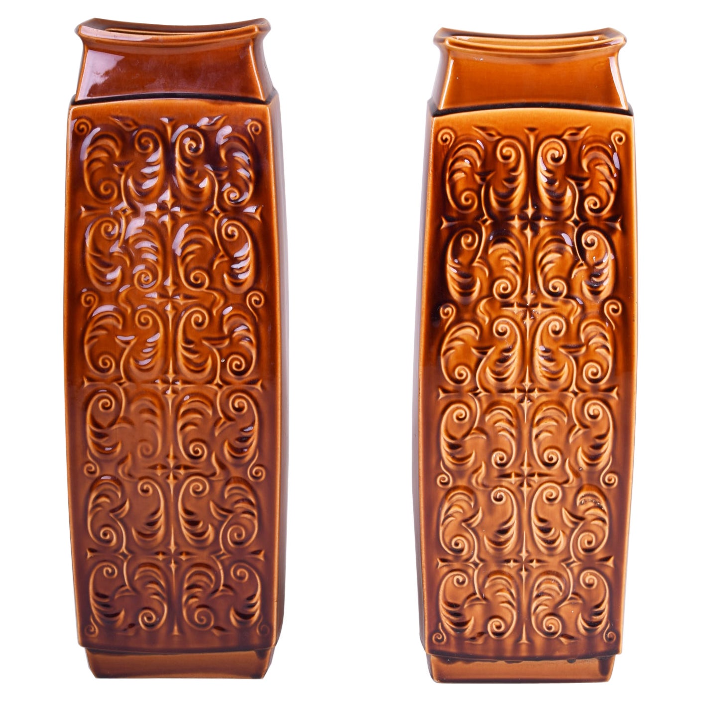 Pair of Ceramic Vases Made in Czechia, Original Condition, Mid Century For Sale