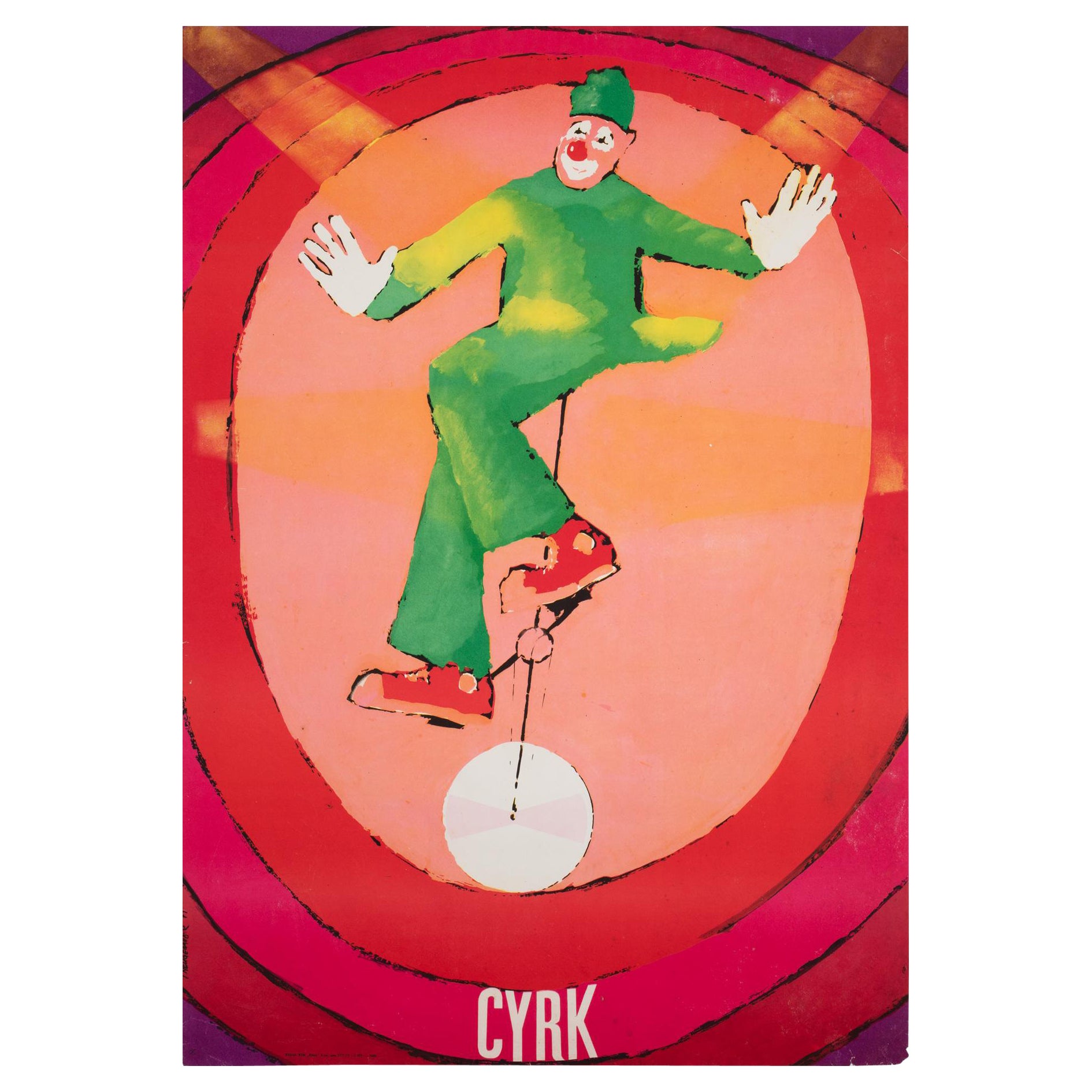 Polish, Cyrk, Circus Poster, 1971, Vintage, Unicycle Clown, Jacek Neugebauer For Sale
