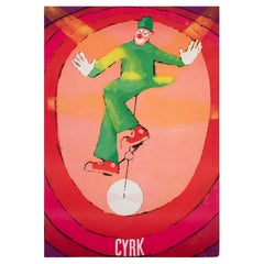 Polacco, Cyrk, Poster del circo, 1971, Vintage, Clown monociclo, Jacek Neugebauer