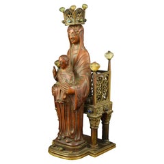 Antique Virgin with Child Enthroned, Boxwood, Bronze and Carved Rock Crystal, 19th C