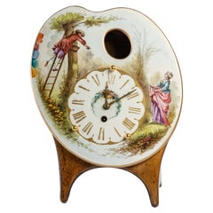 Antique Porcelain Clock on a Wooden Base