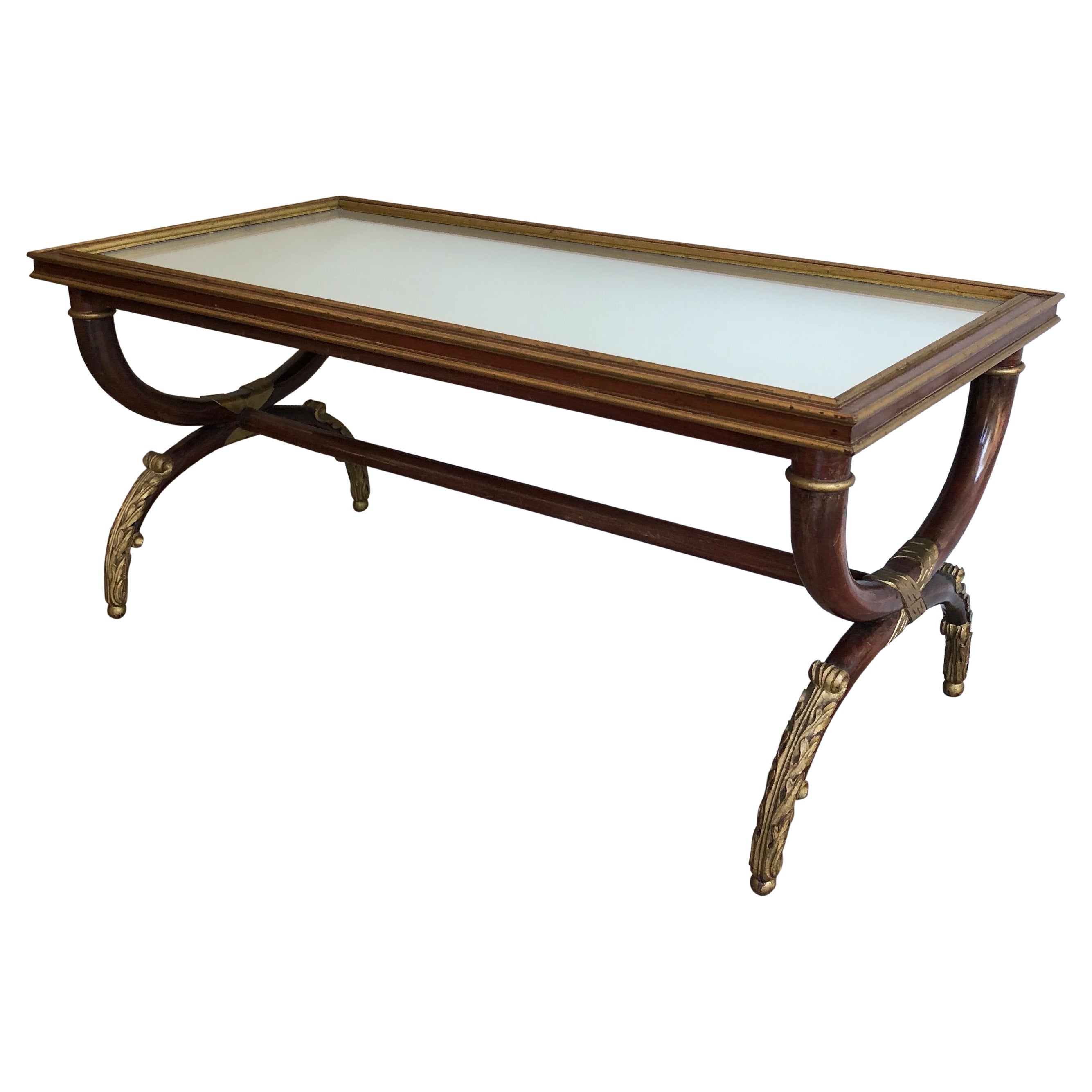 Neoclassical Style Carved & Gilt Wood Coffee Table signed by Maison Hirch