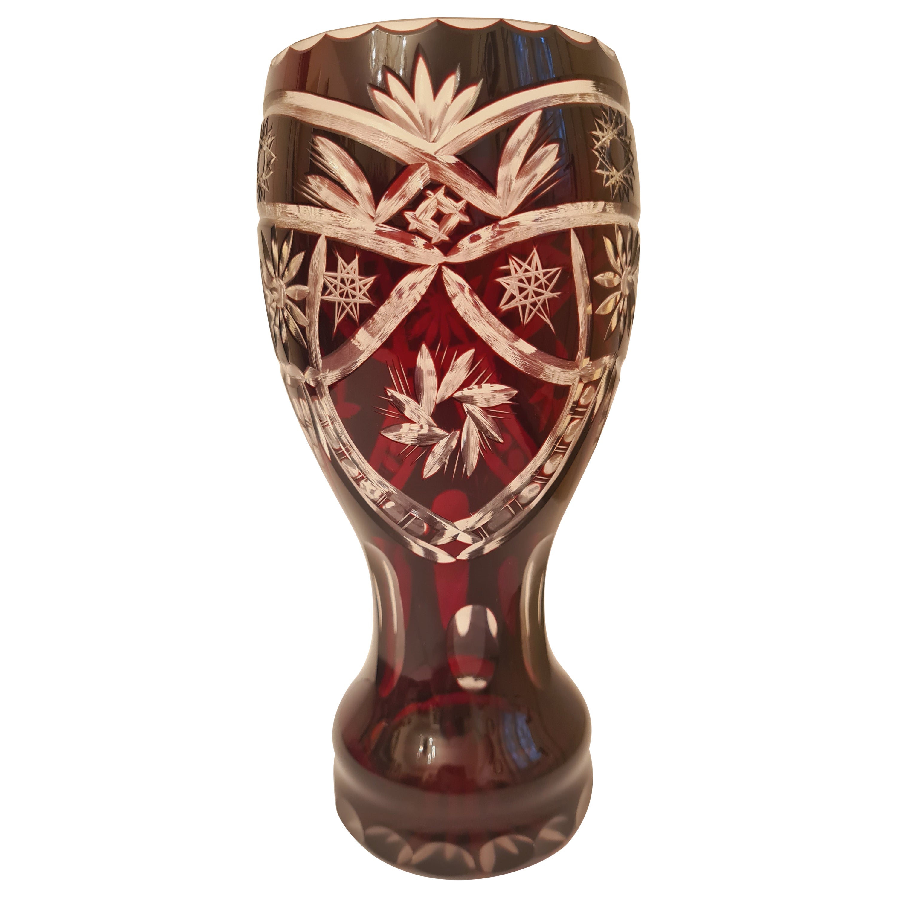 Vintage Bohemian Ruby Crystal Vase For Sale