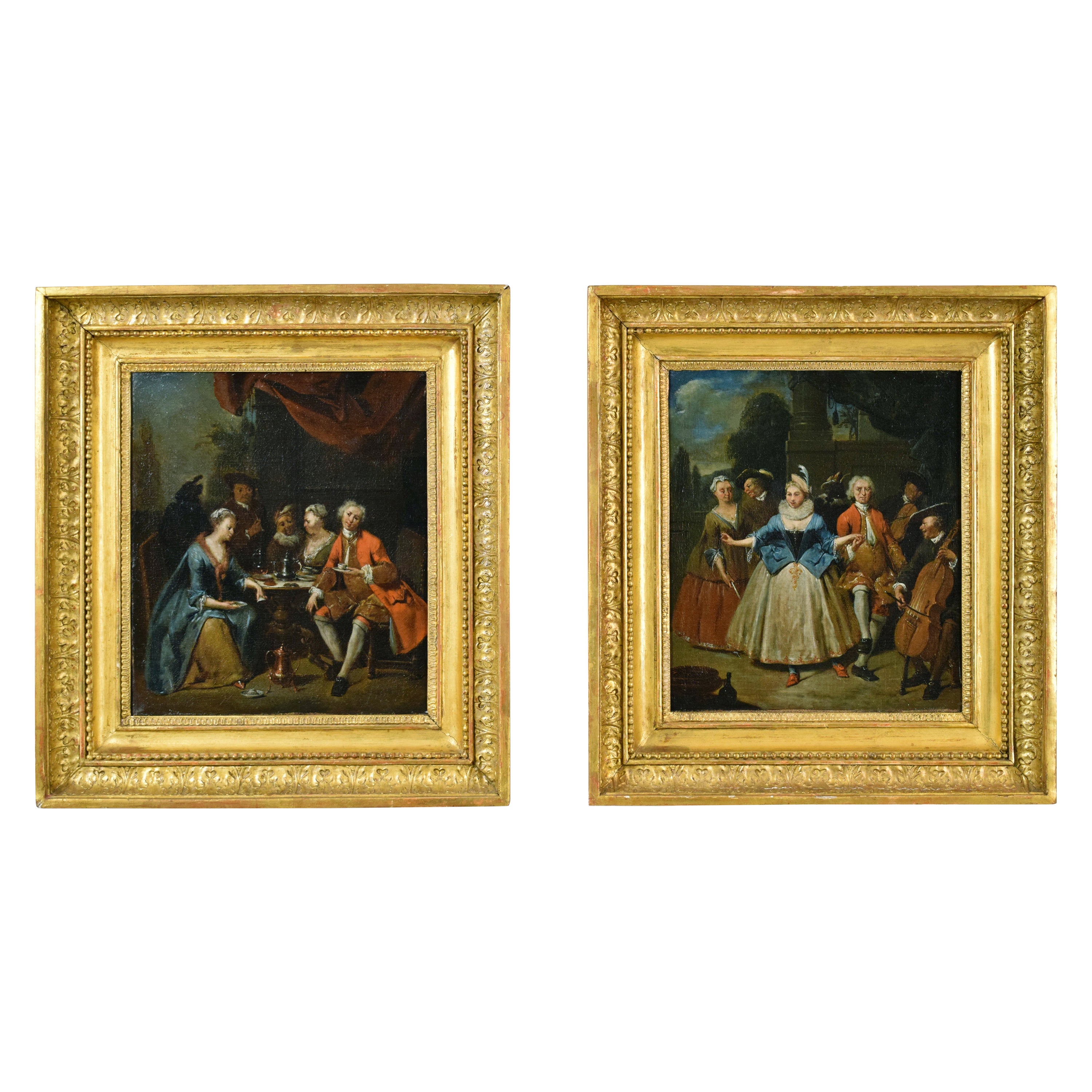 18th Century, Flemish Painting Banquet and Dance Scene by Jan Baptist Lambrecht