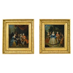 18th Century, Flemish Painting with Banquet and Dance Scene by Jan Baptist Lambr