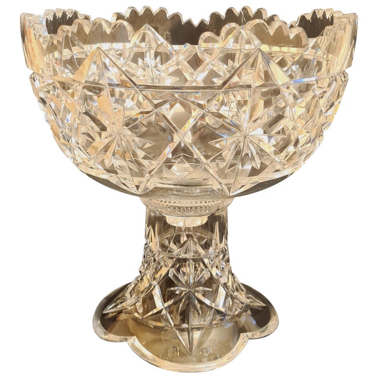 Antique large American brilliant Cut Crystal Punch Bowl by Hawkes For