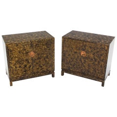 Pair of Asian Style Art Decorated Double-Door Bachelor's Chest Dressers