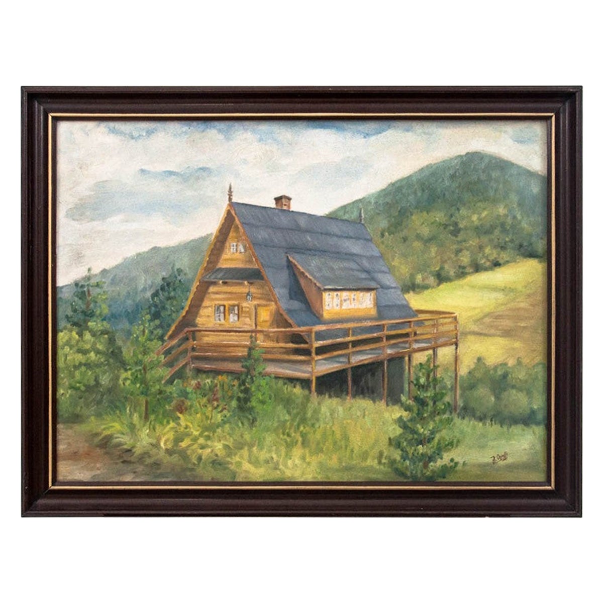 Peinture "Cottage in the Mountains" en vente