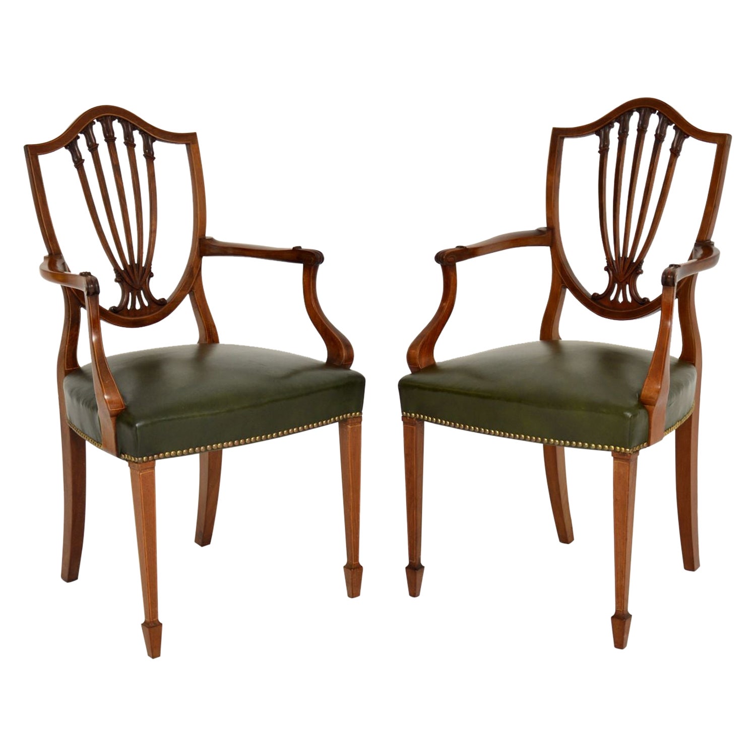 Pair of Antique Shield Back Carver Armchairs