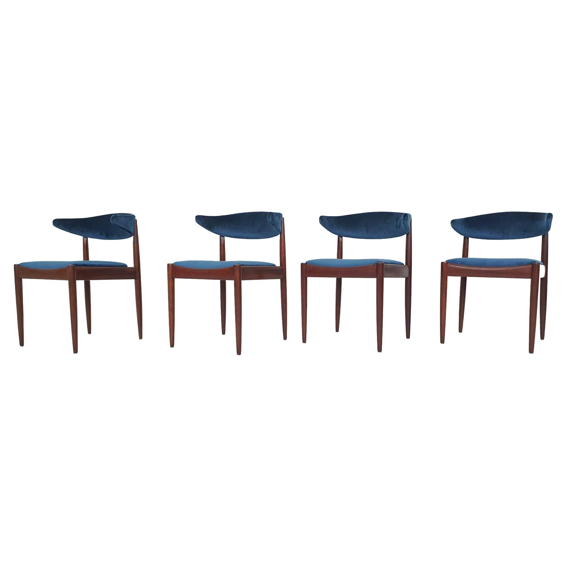 Set of Four Rosewood and Velvet Dining Chairs by Topform, the Netherlands 1950's