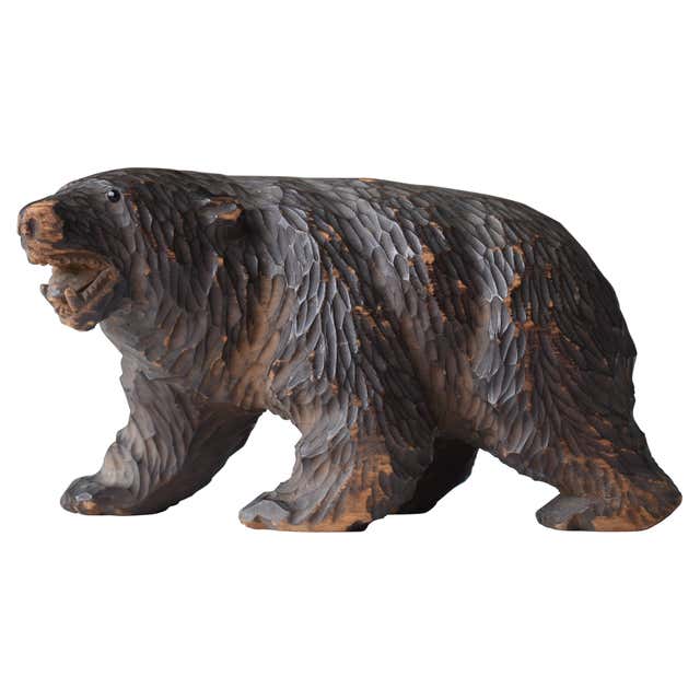 Japanese Old Wood Carving Bear 1930s-1950s/Vintage Figurine Animal ...