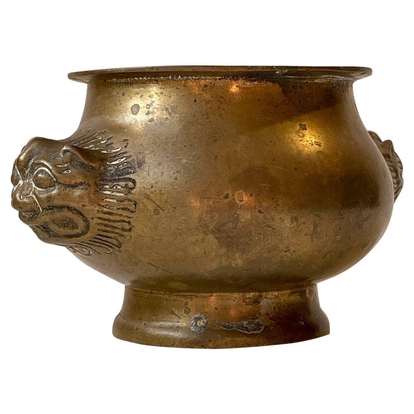 Antique Indian Brass Lota or Jardiniere with Lion Heads