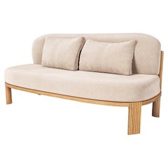 Contemporary Modern European 111 Sofa in Cream Fabric & Oak Wood by Collector