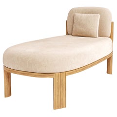 Contemporary Modern 111 Daybed in Cream Fabric & Oak Wood by Collector Studio