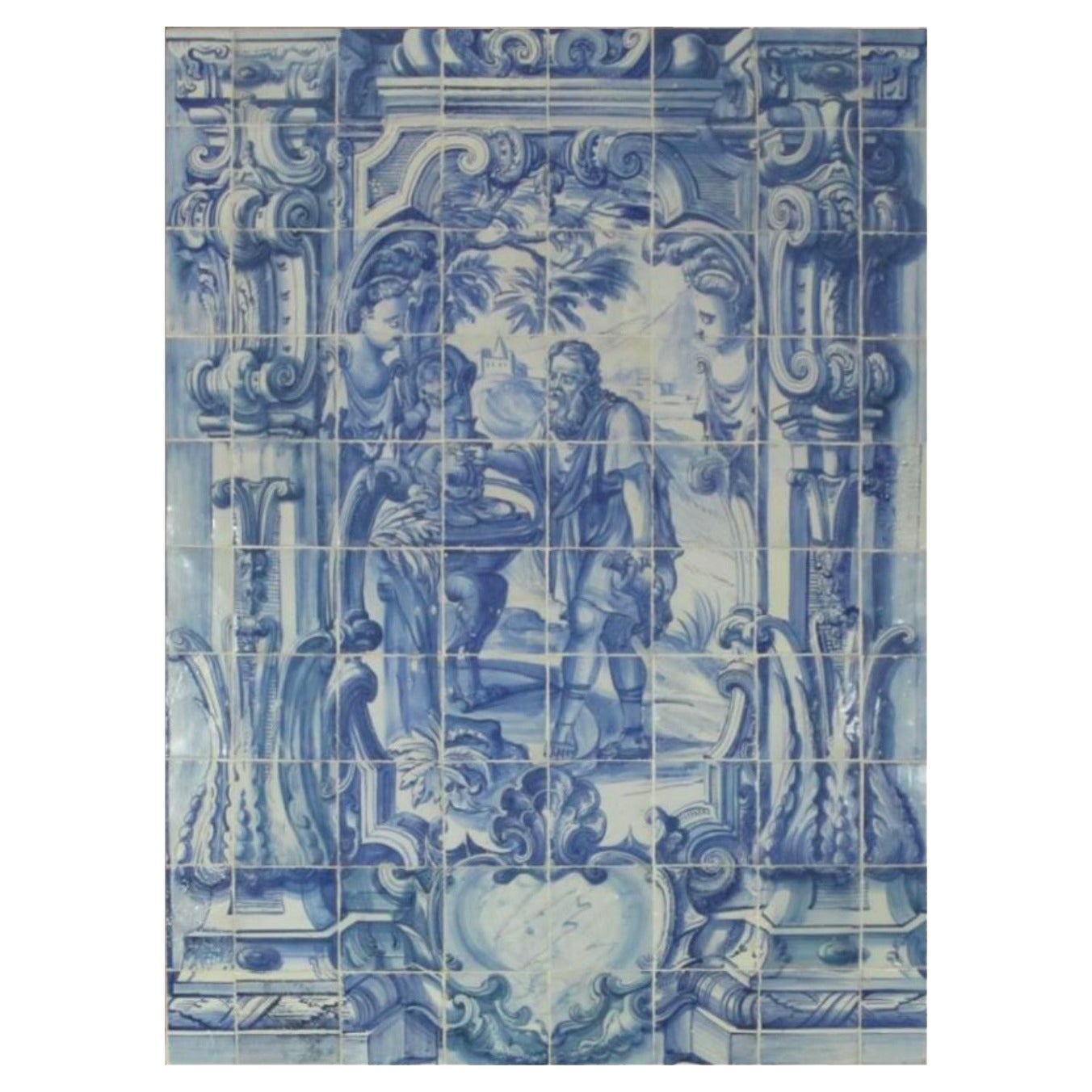 Panneau portugais du 18ème siècle "" Azulejos "" Panneau ""Scène de campagne"" en vente