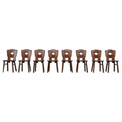 Set of 8 Wooden Dutch Mid-Century Dining Chairs