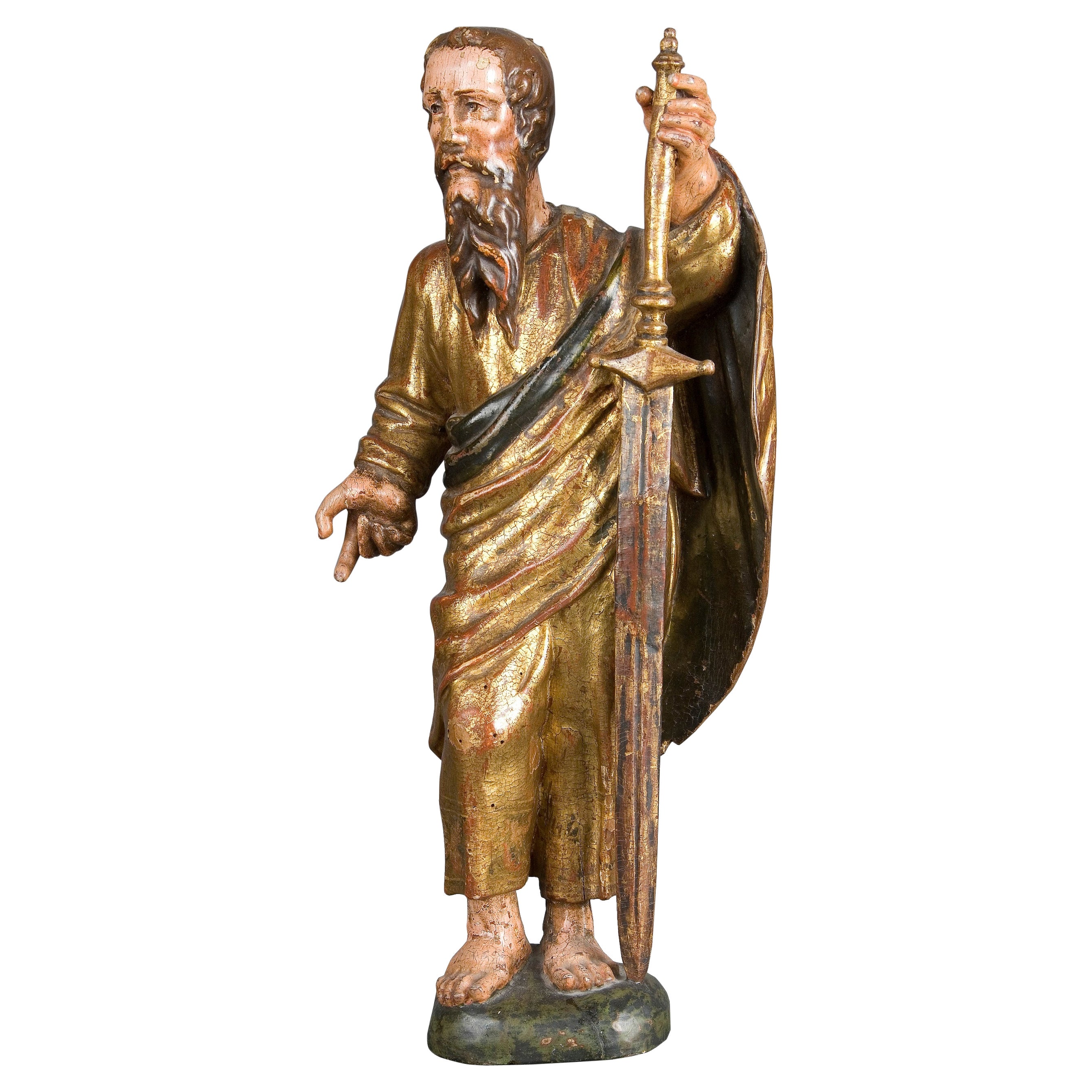 Saint Paul, Carved and Polychromed Wood. Spanish School, 16th Century For Sale