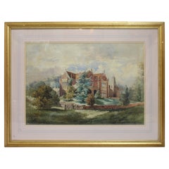 Antique Early 20th C. Watercolour of English Stately Home