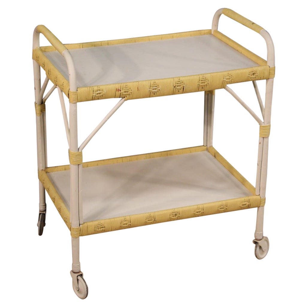 20th Century Wicker and Wood Italian Modern Service Cart, 1980 For Sale
