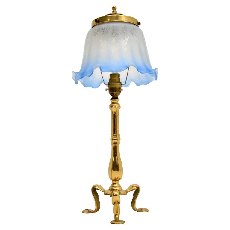 Antique Brass & Glass Table Lamp For Sale