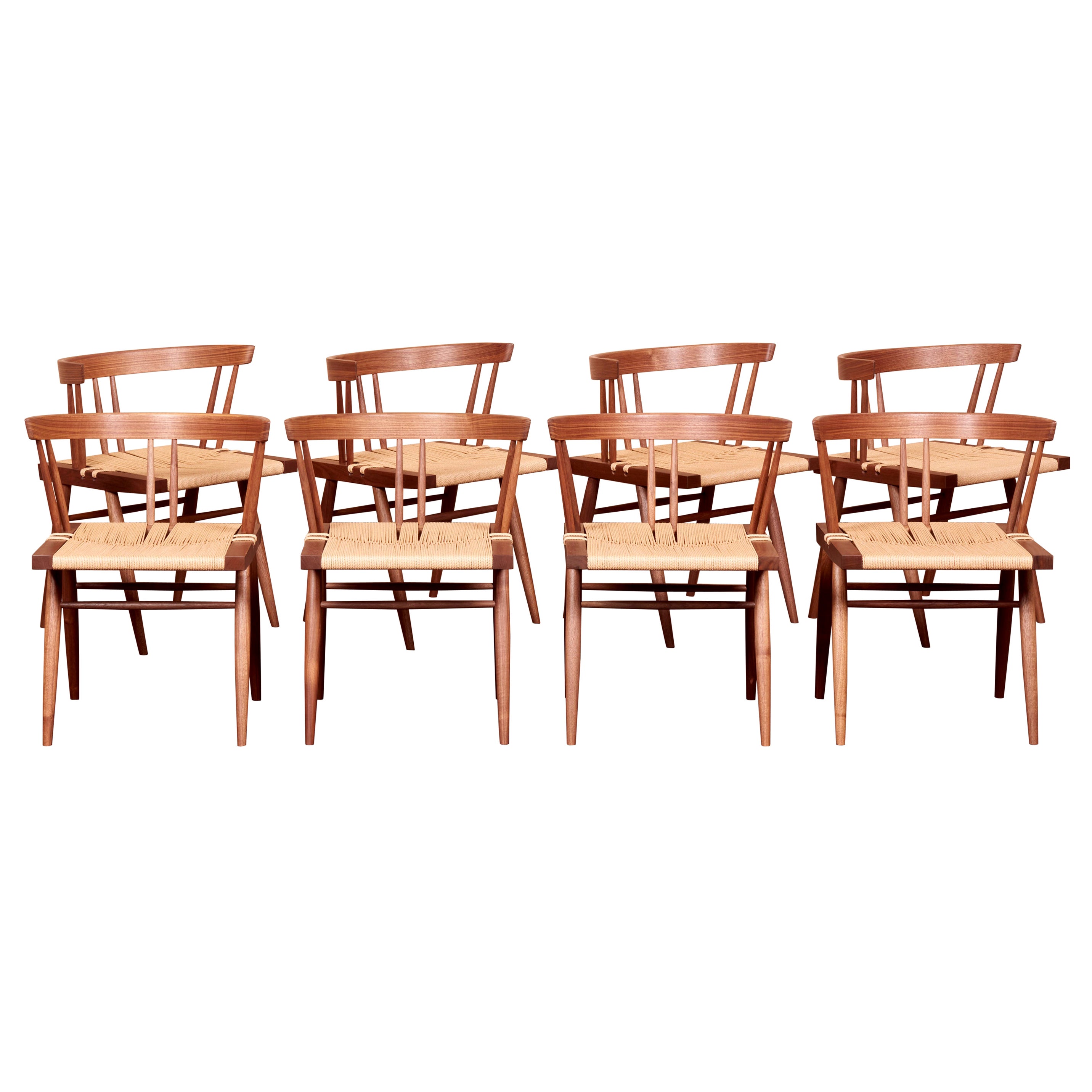 8 Grass Seated Dining Chairs by Mira Nakashima based on a G. Nakashima design For Sale