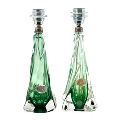Pair Val Saint Lambert  'Twisted Lights' Crystal Table Lamp in Emerald Green