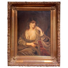 Antique Monumental Oil on Canvas Painting / Portrait, 19th Century