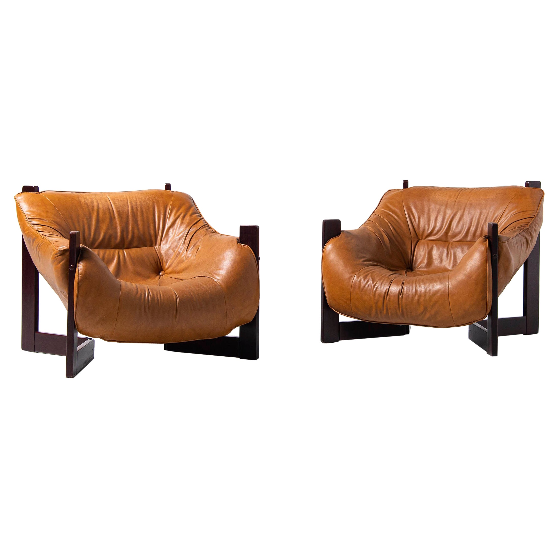 Percival Lafer Lounge Chairs in Mahogany & Leather Brazil, 1970