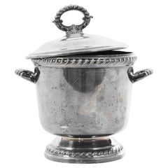 Antique 1900s French Silver Plated Ice Bucket with Lid