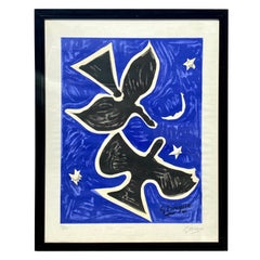 1961 Georges Braque "Deux Oiseaux" Lithographie couleur originale