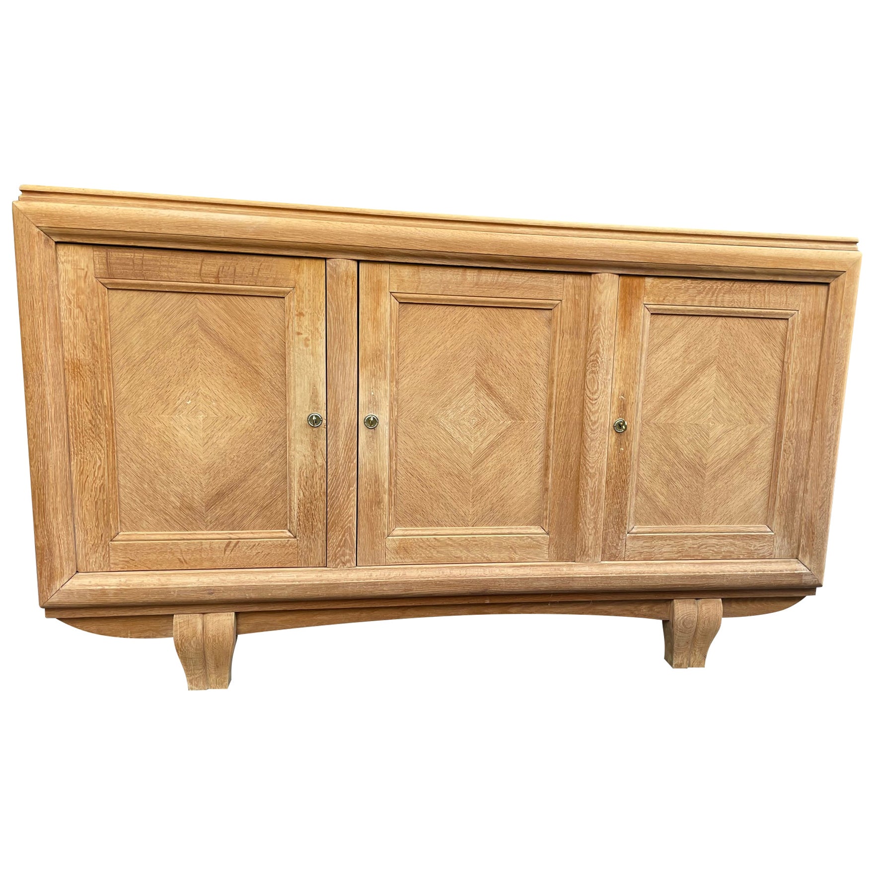Quality 1940s Natural Oak Three Door Sideboard by Gaston Poisson