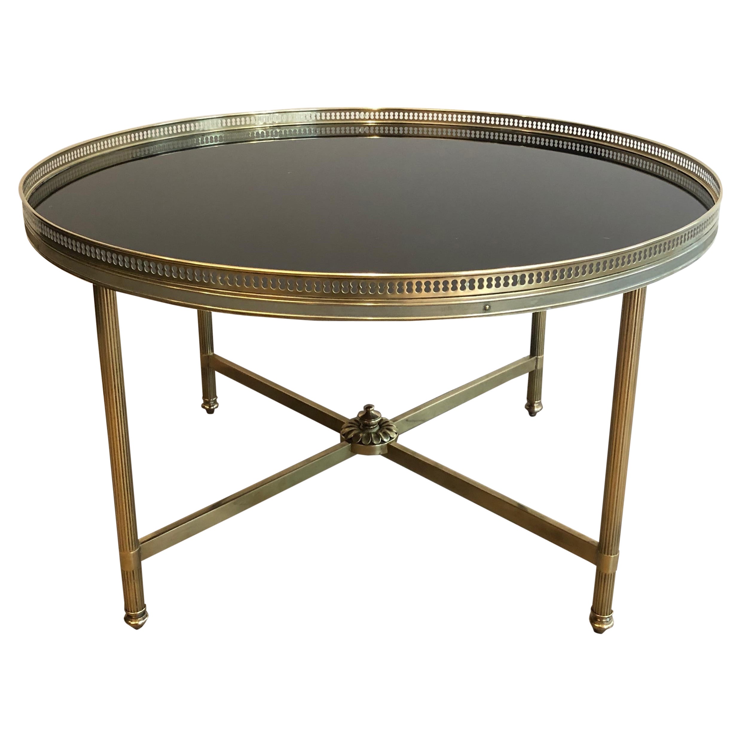 Maison Jansen, Neoclassical Style Brass Coffee Table with Black lacquered Glass 
