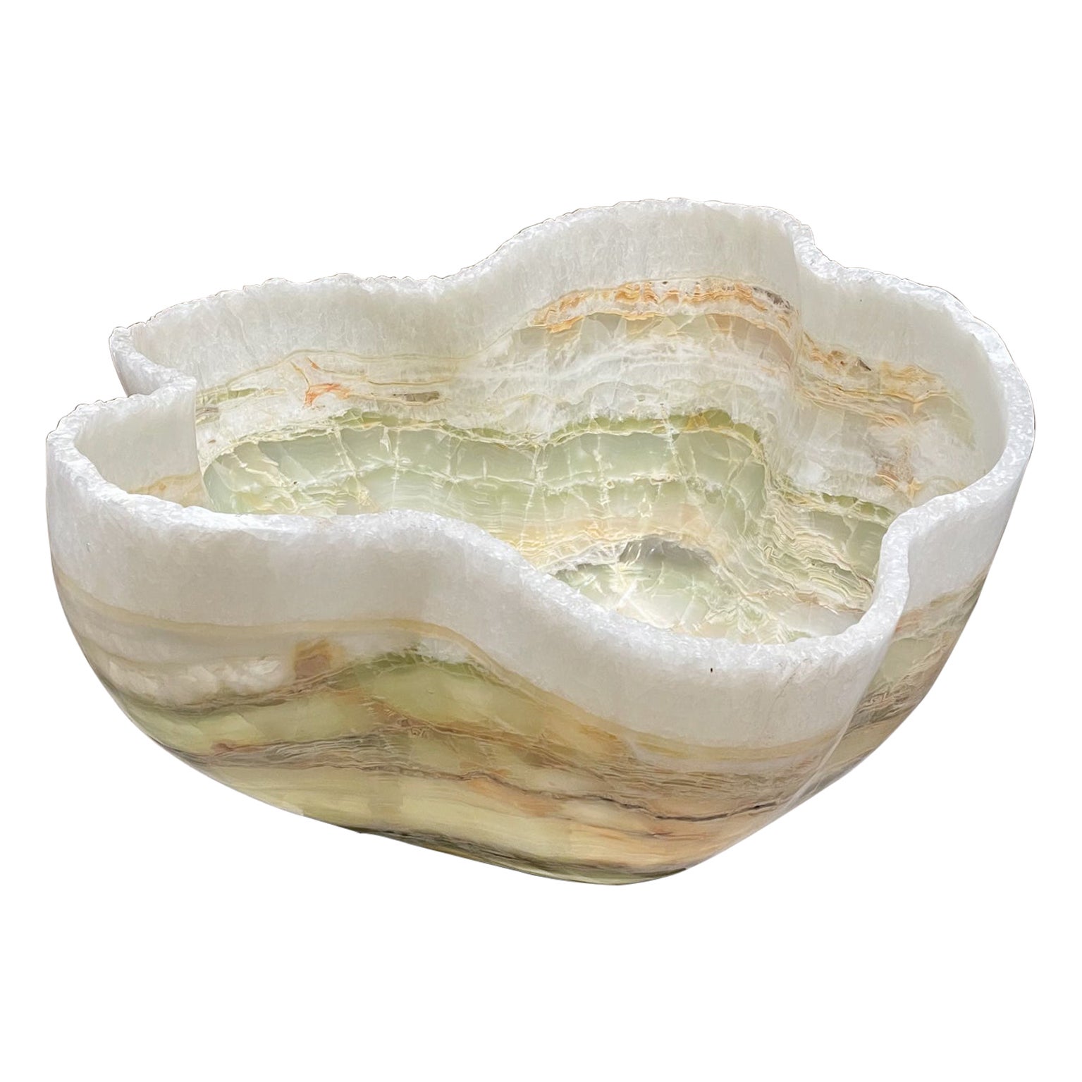 Hand Carved Sculptural Onyx Stone Decorative Bowl Sink For Sale