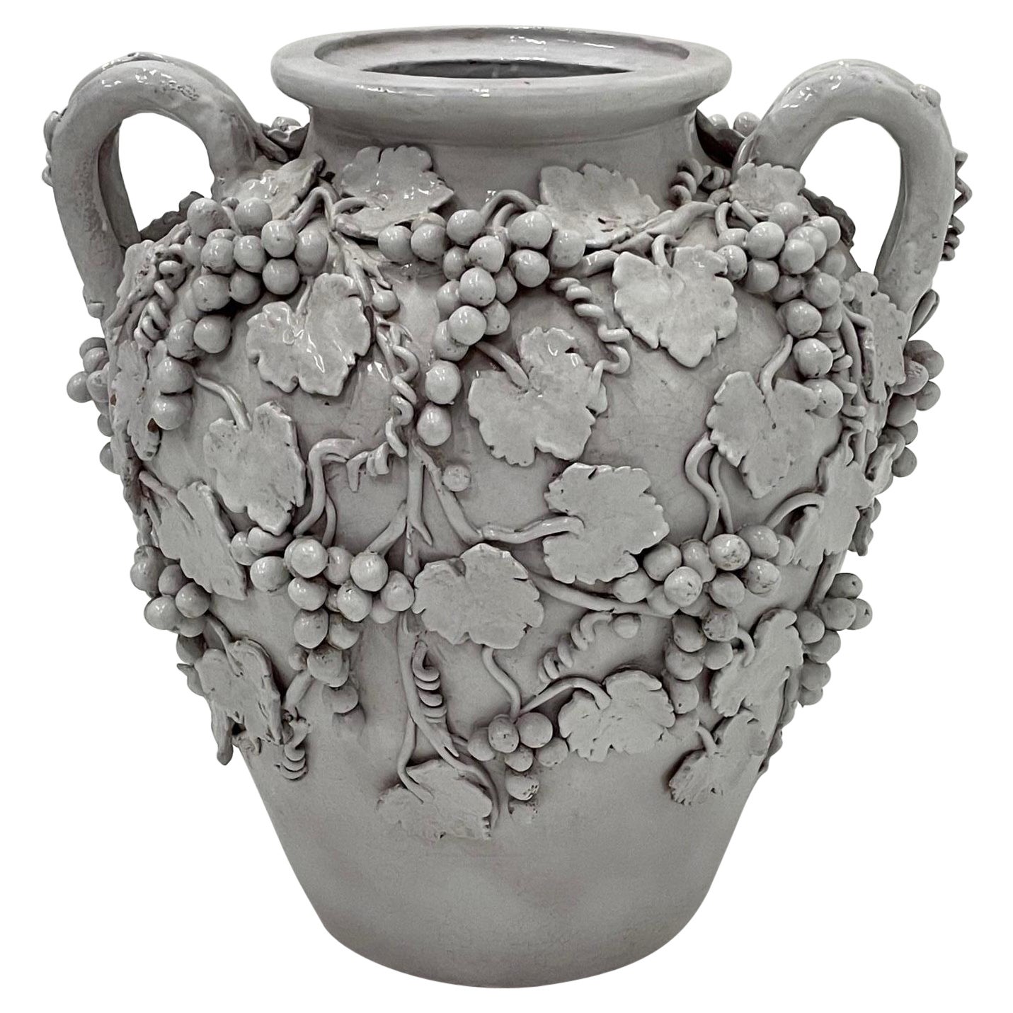 Monumental & Elaborately Decorated Italian Glazed White Terracotta Urn