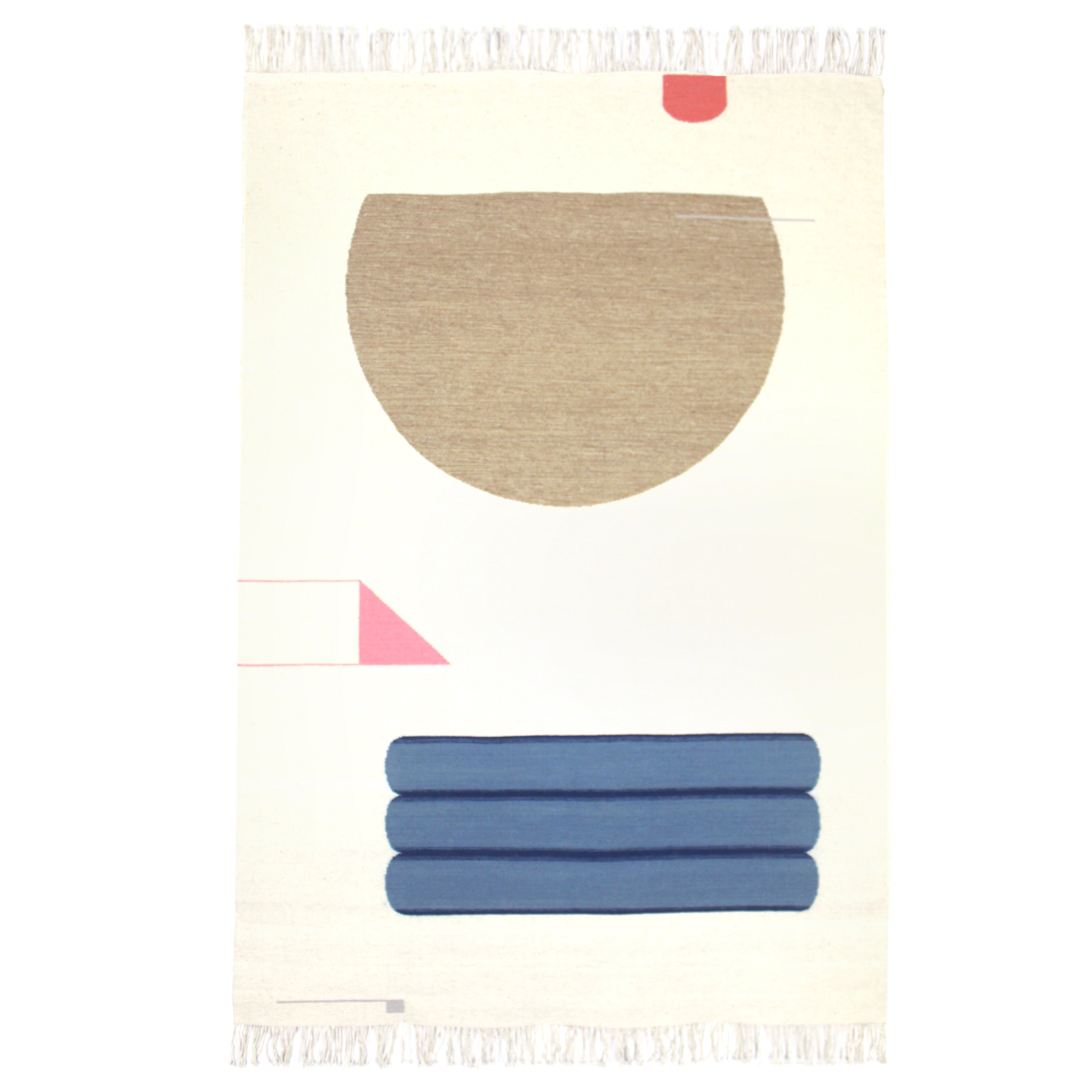 Tapis contemporain en laine tissé à la main / Kilim, teinture naturelle, bleu, rose, beige