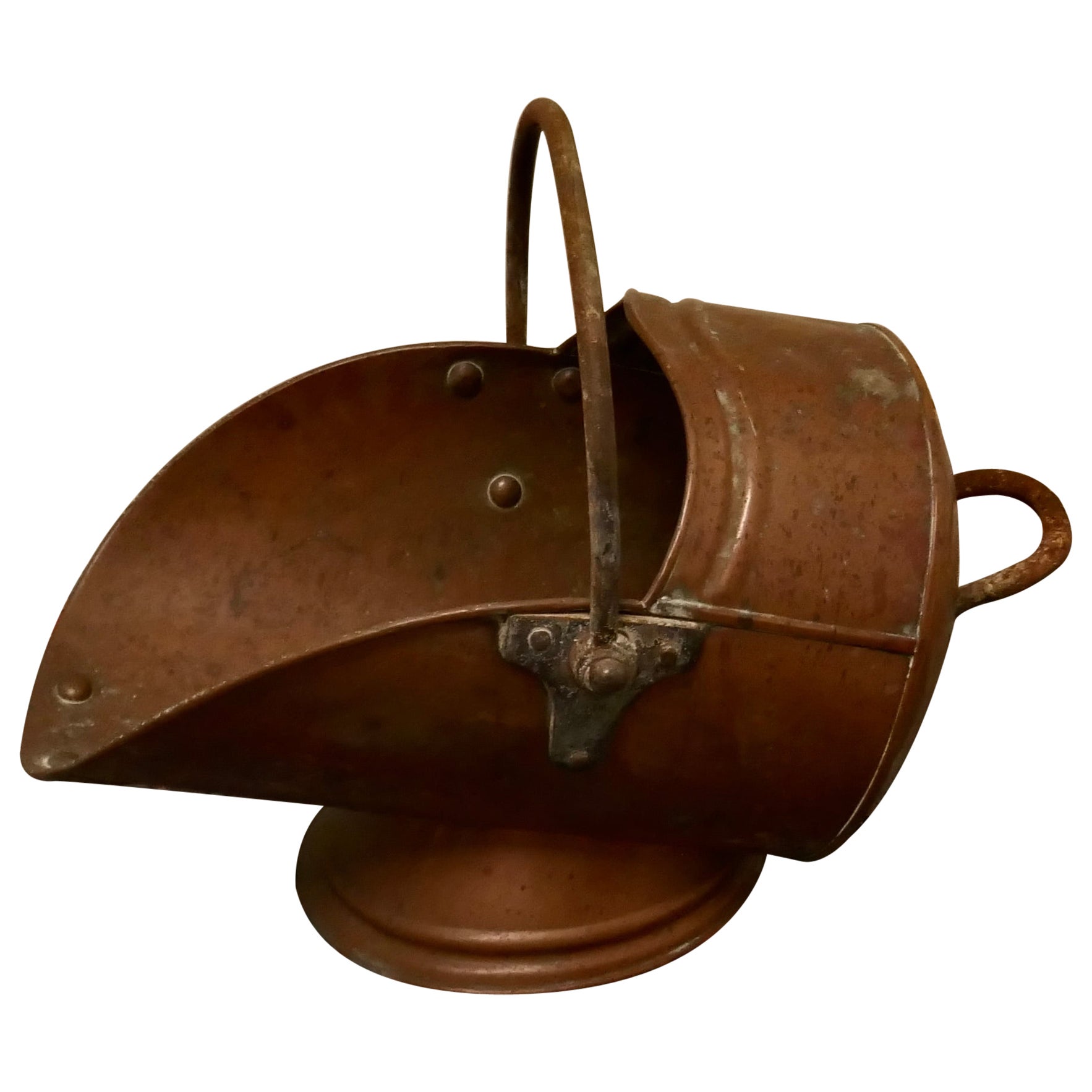 Large Arts and Crafts Copper Helmet Coal Scuttle For Sale