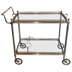 Maison Jansen Silvered on Brass Drinks Trolley with Removable Tray