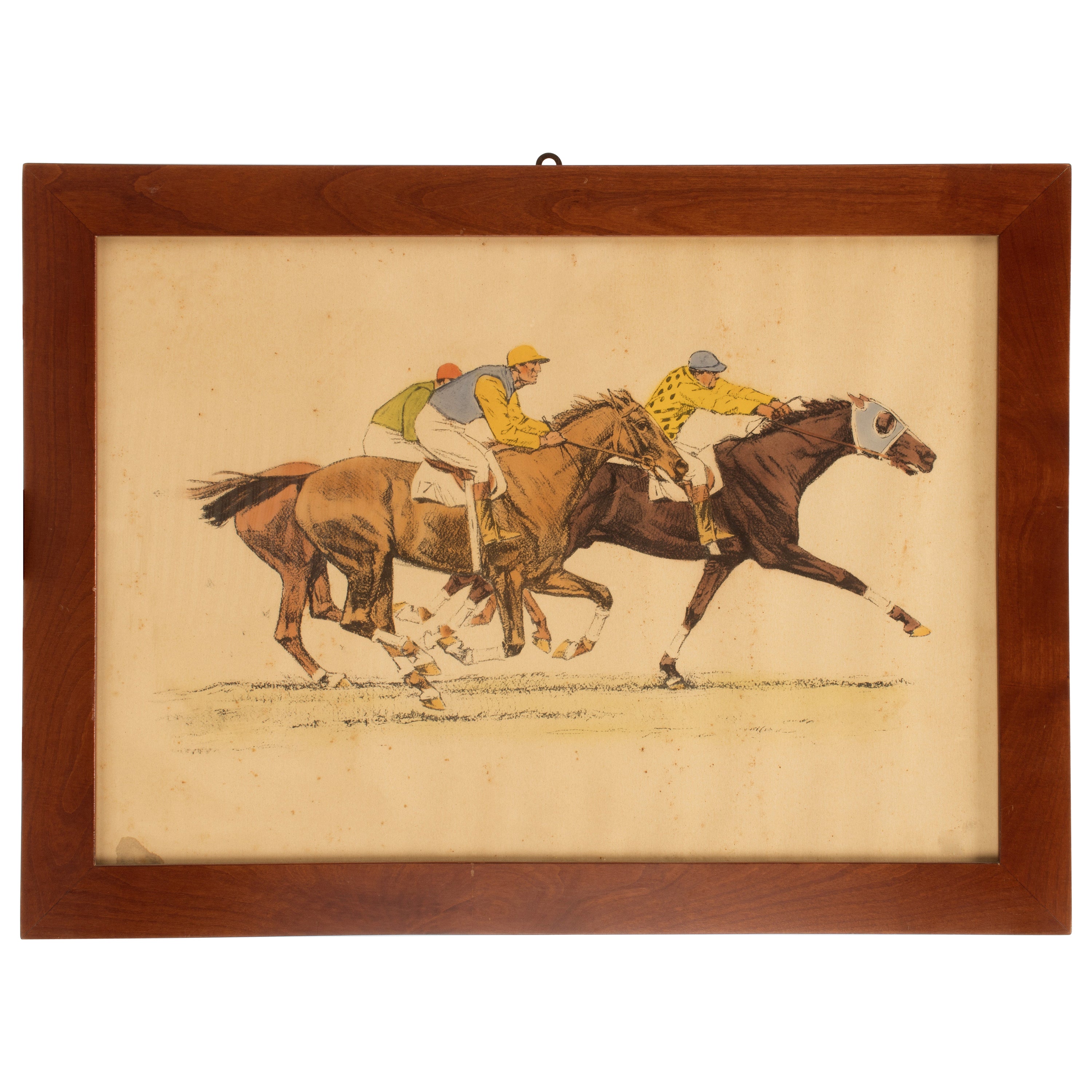 Watercolor Finished Print Depicting Running Horses, USA, 1900