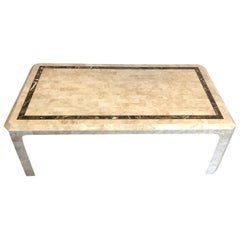 Marble Plates Coffee Table with Brass Line Incrustations, French, Circa 1970