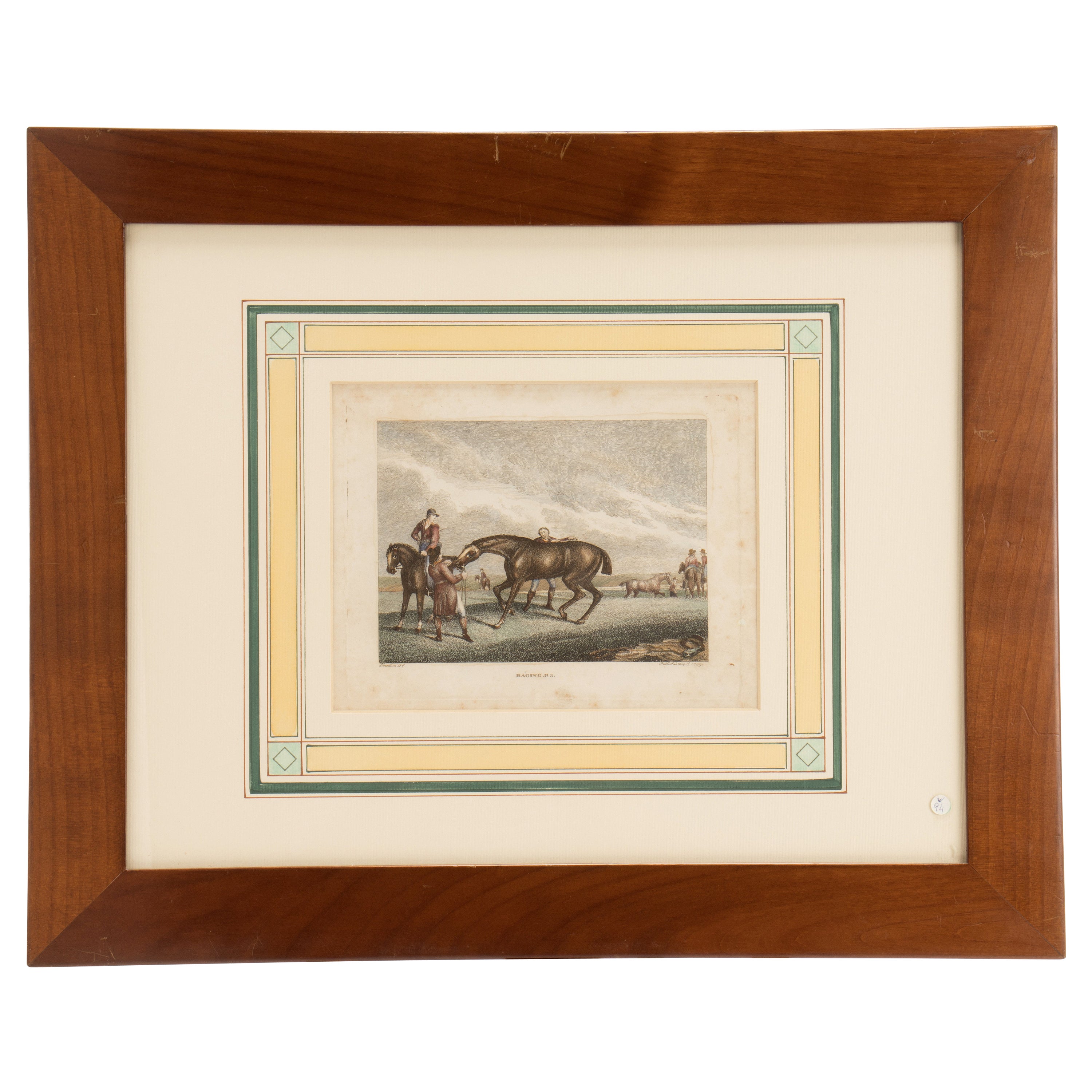 Watercolor Finished Print Depicting Racing Horses, England 1799 For Sale